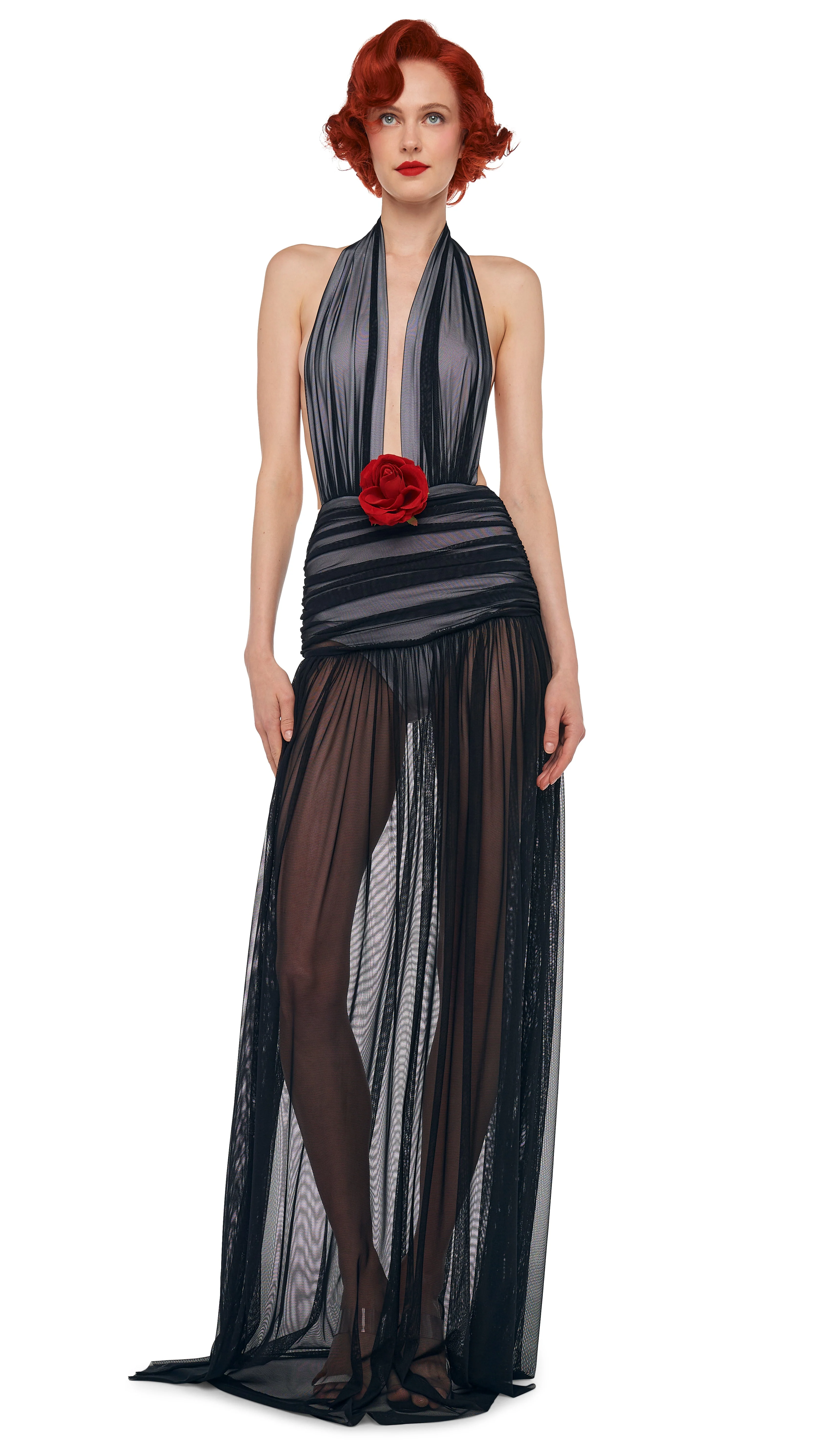 HALTER SHIRRED GOWN