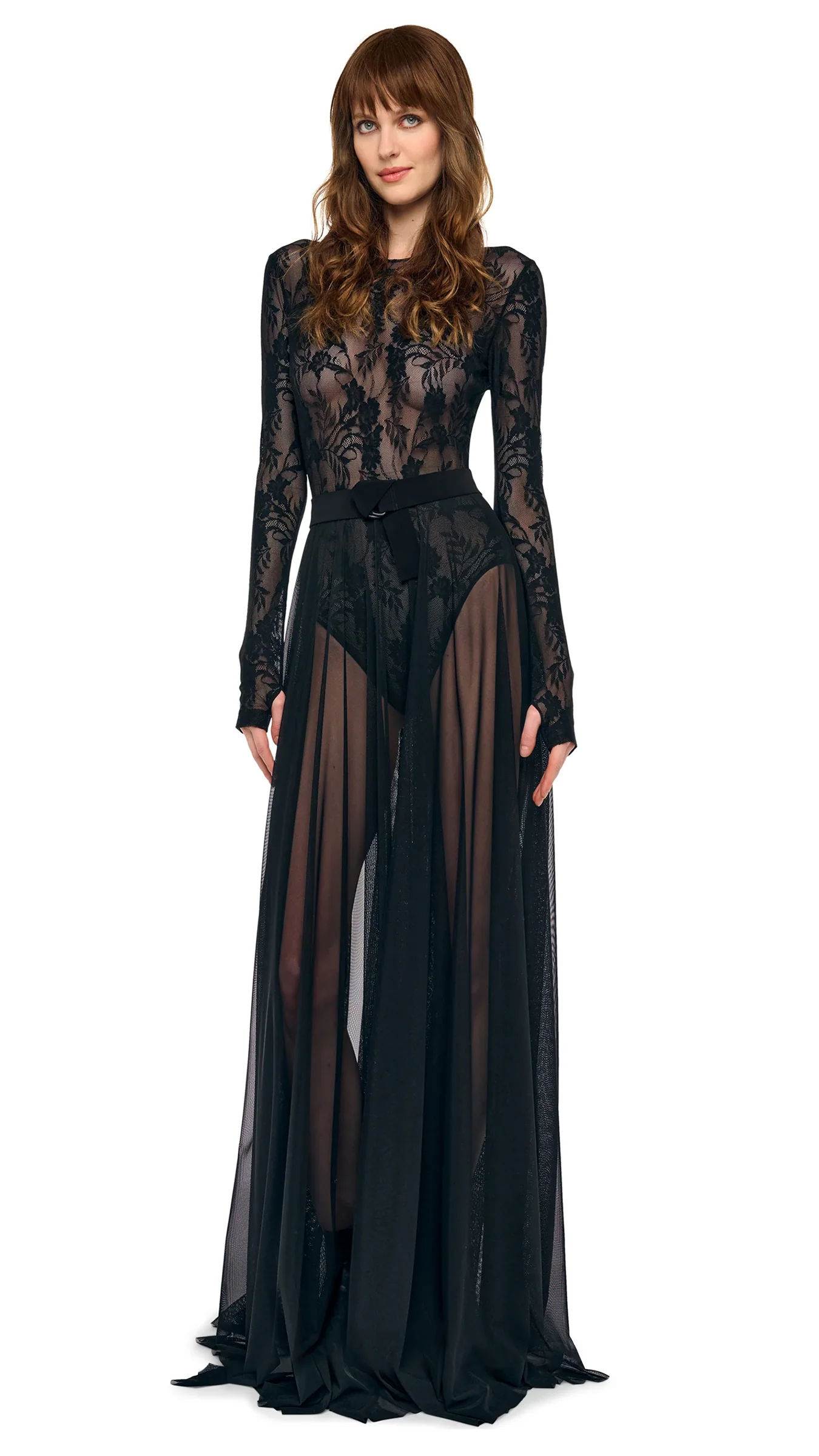 LONG SLEEVE CREW FLARED GOWN