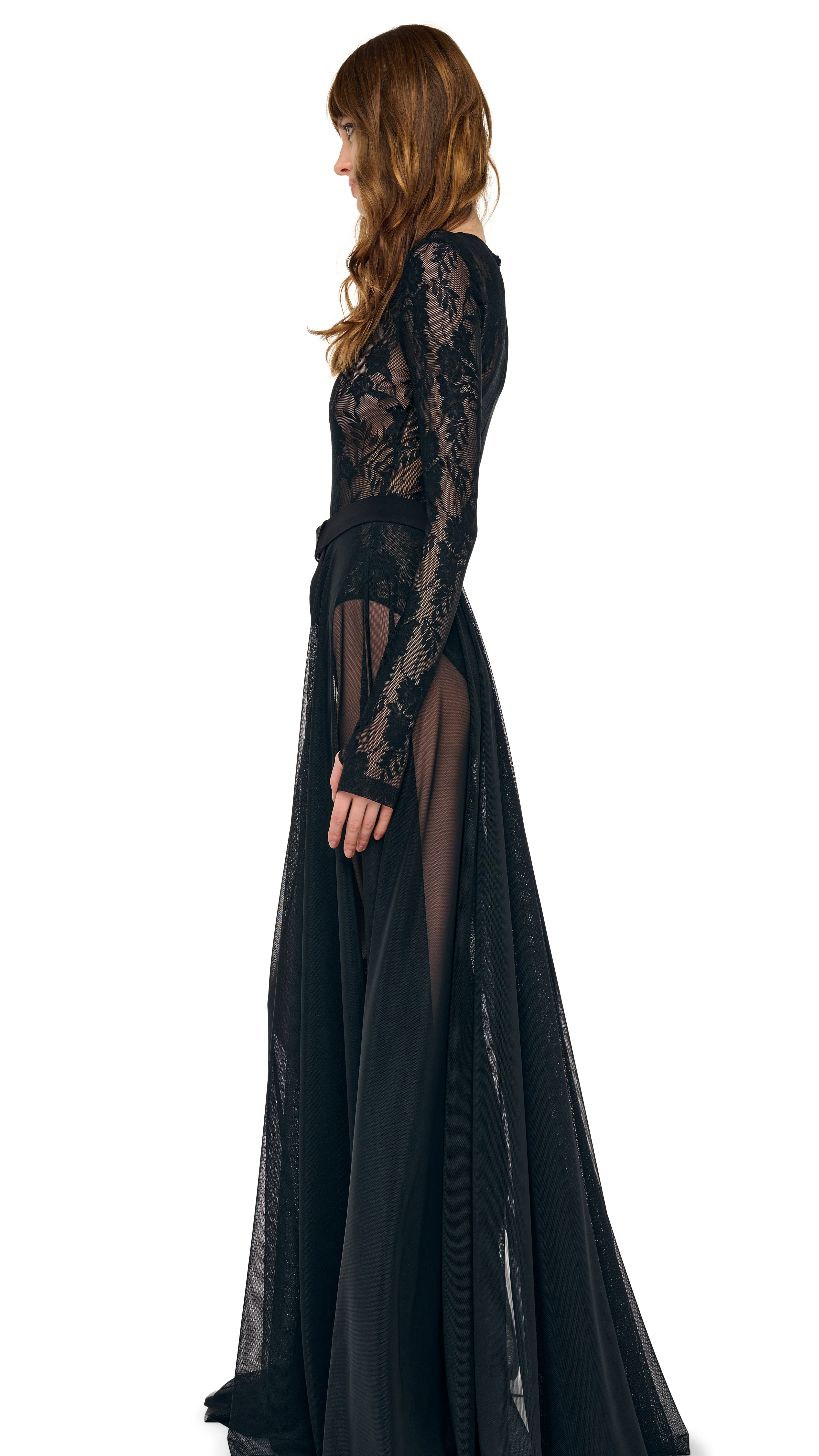 LONG SLEEVE CREW FLARED GOWN - Image 2