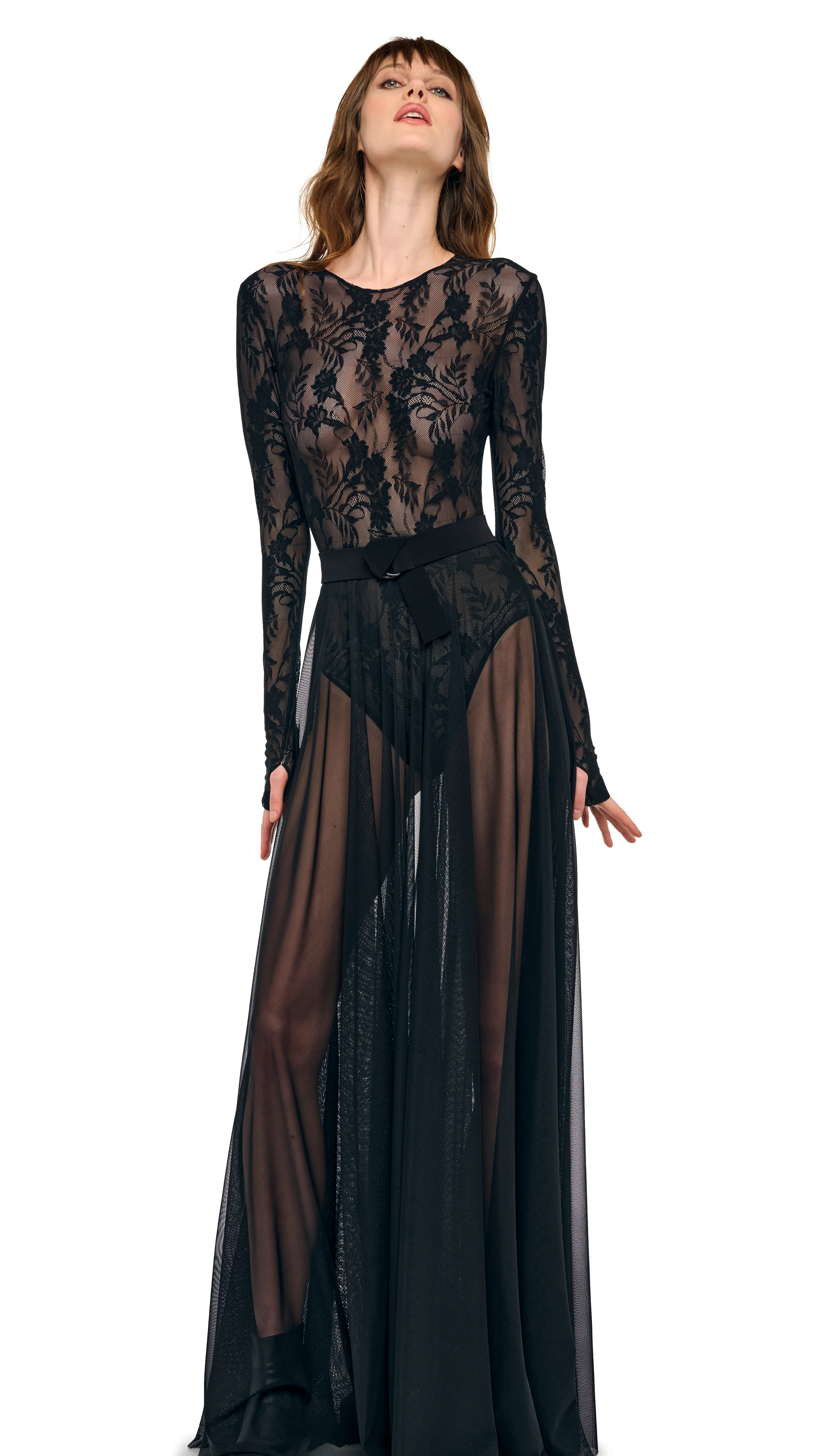 LONG SLEEVE CREW FLARED GOWN - Image 4