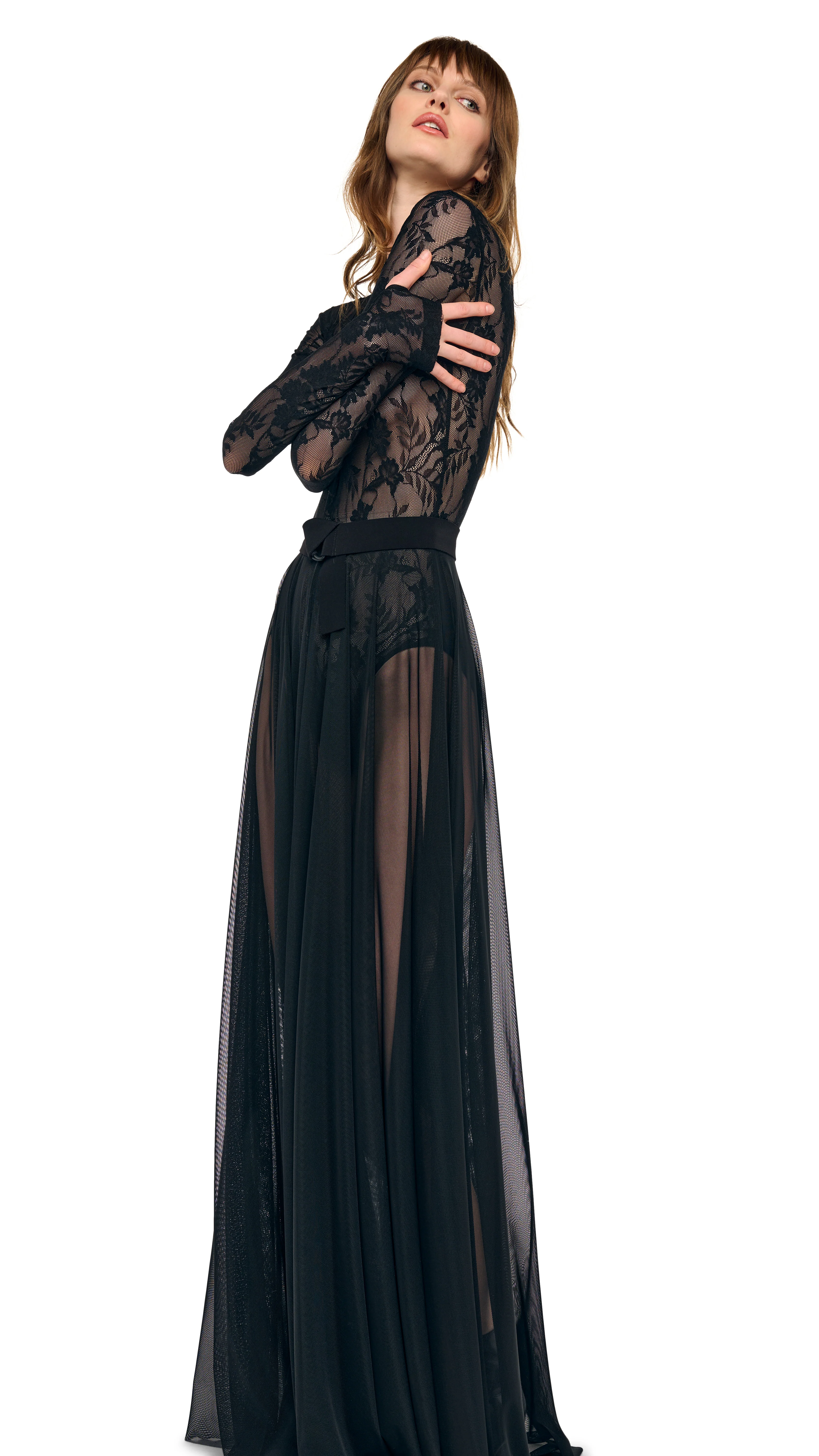 LONG SLEEVE CREW FLARED GOWN - Image 5