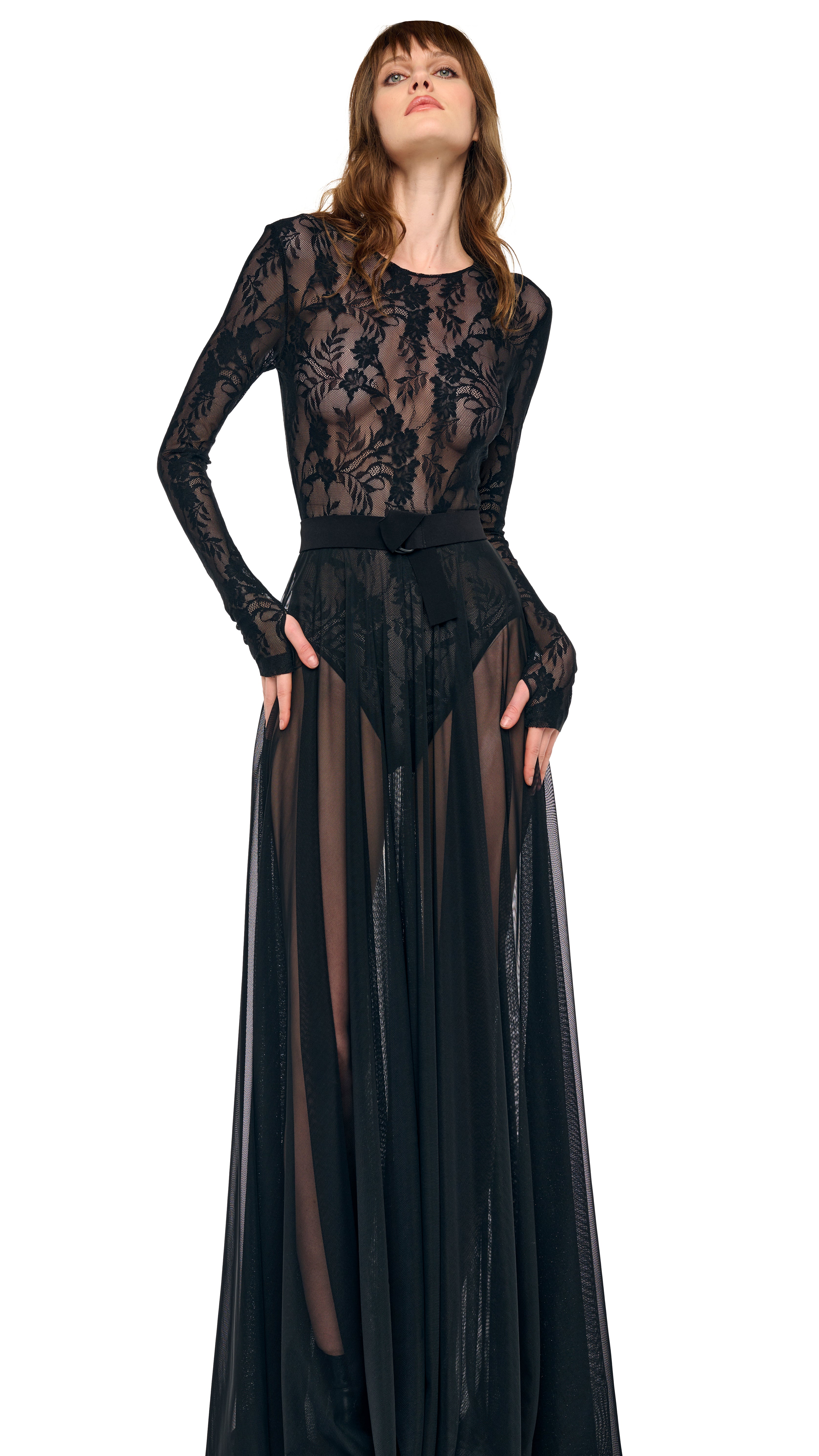 LONG SLEEVE CREW FLARED GOWN - Image 6