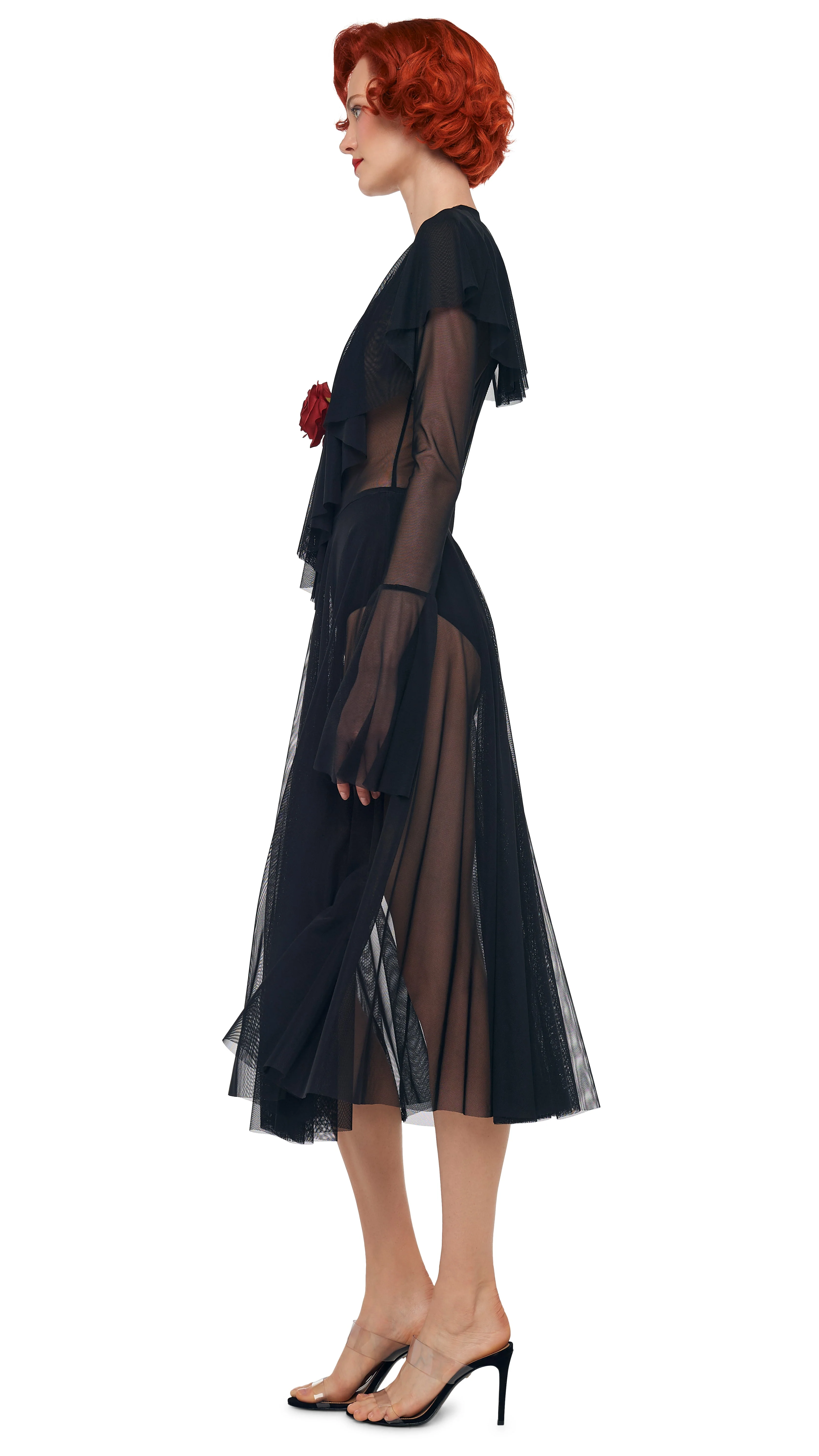 LONG SLEEVE DEEP V RUFFLE BODYSUIT - Image 2