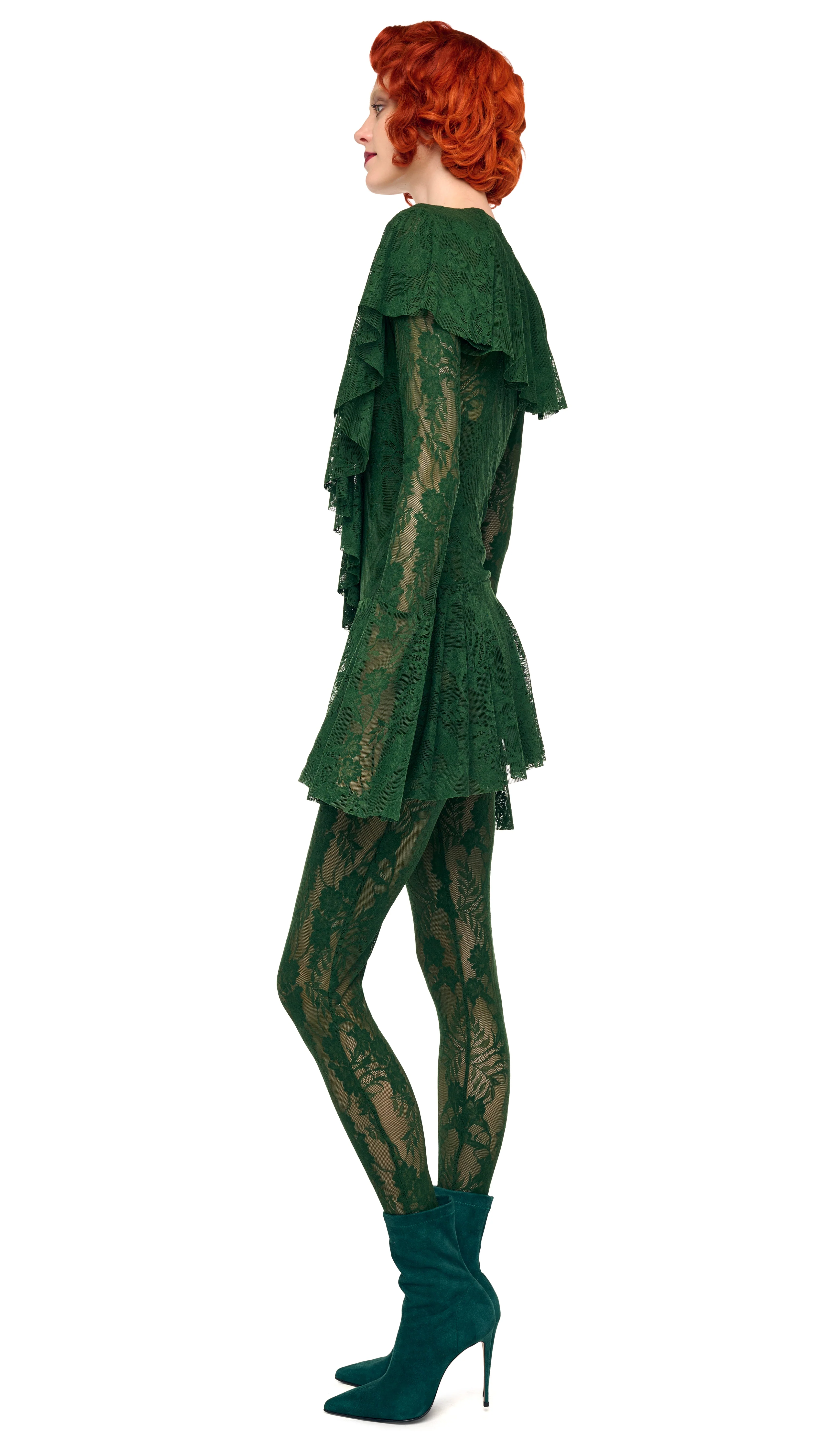 LONG SLEEVE DEEP V RUFFLE MINI DRESS - Image 2