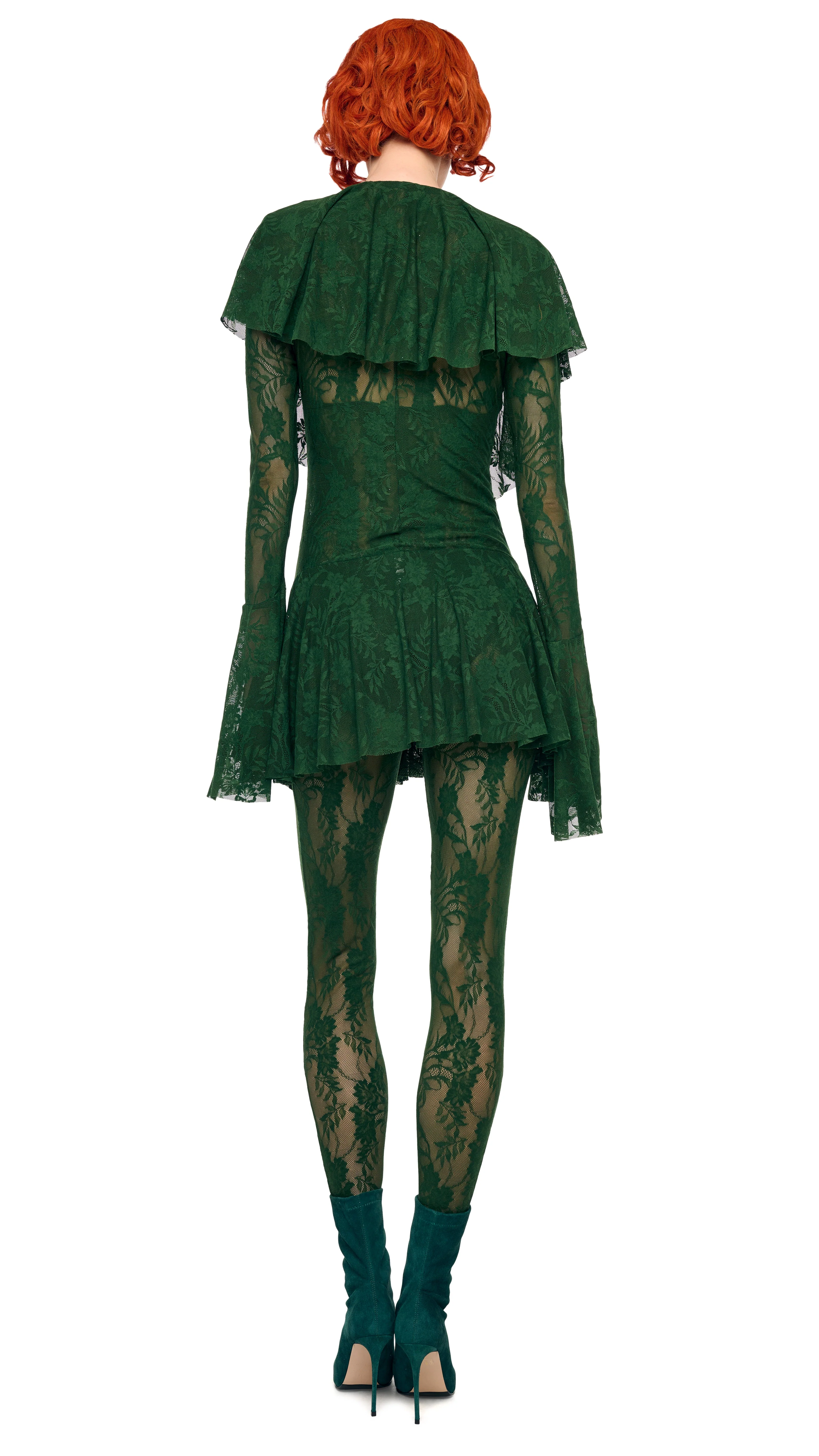 LONG SLEEVE DEEP V RUFFLE MINI DRESS - Image 3