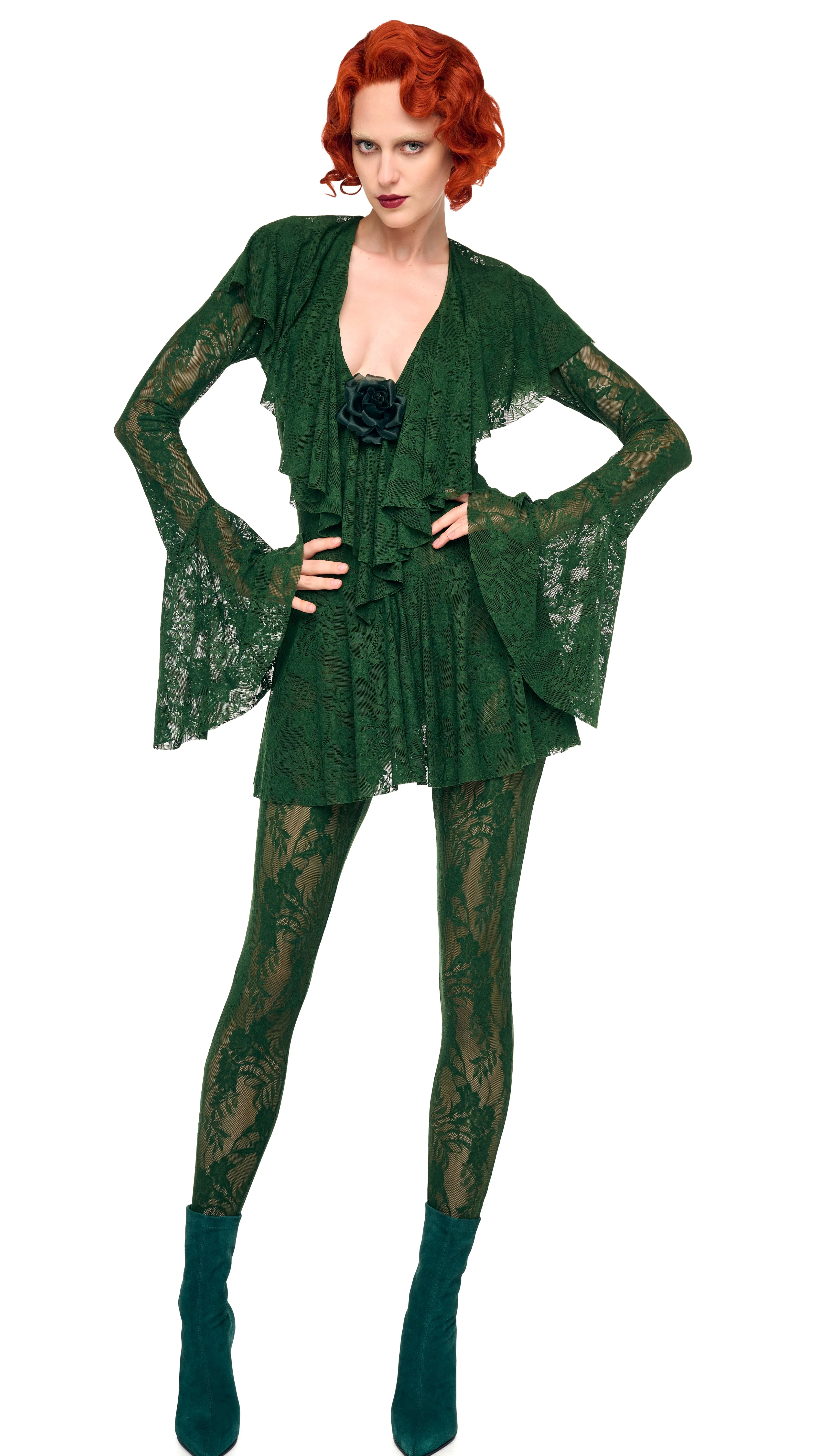 LONG SLEEVE DEEP V RUFFLE MINI DRESS - Image 6