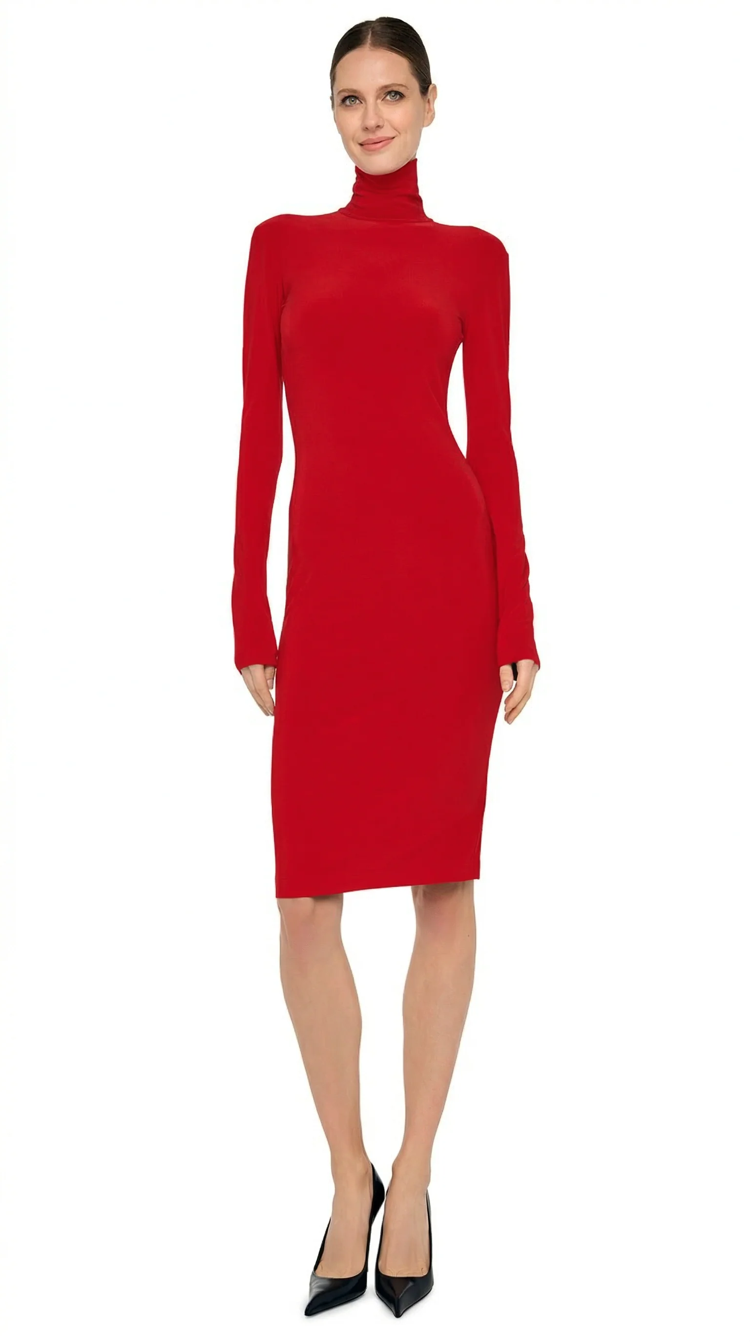 LONG SLEEVE TURTLENECK DRESS TO KNEE
