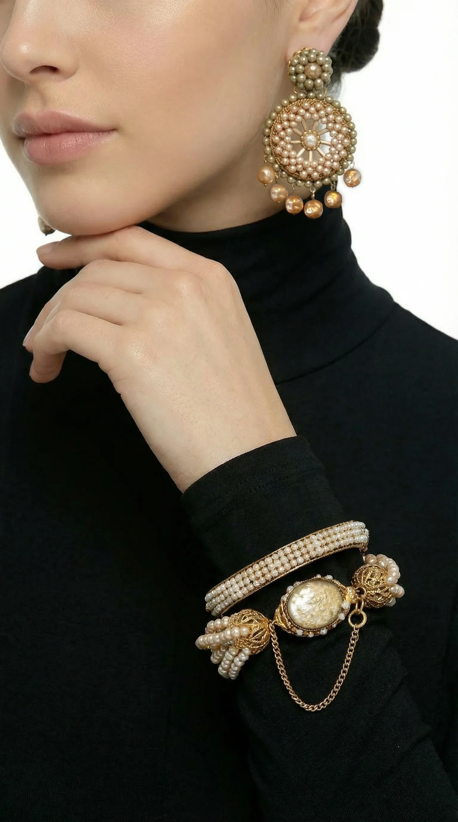 MIRIAM HASKELL BEADED BRACELET AND EARRING SET OF 3 - Image 2