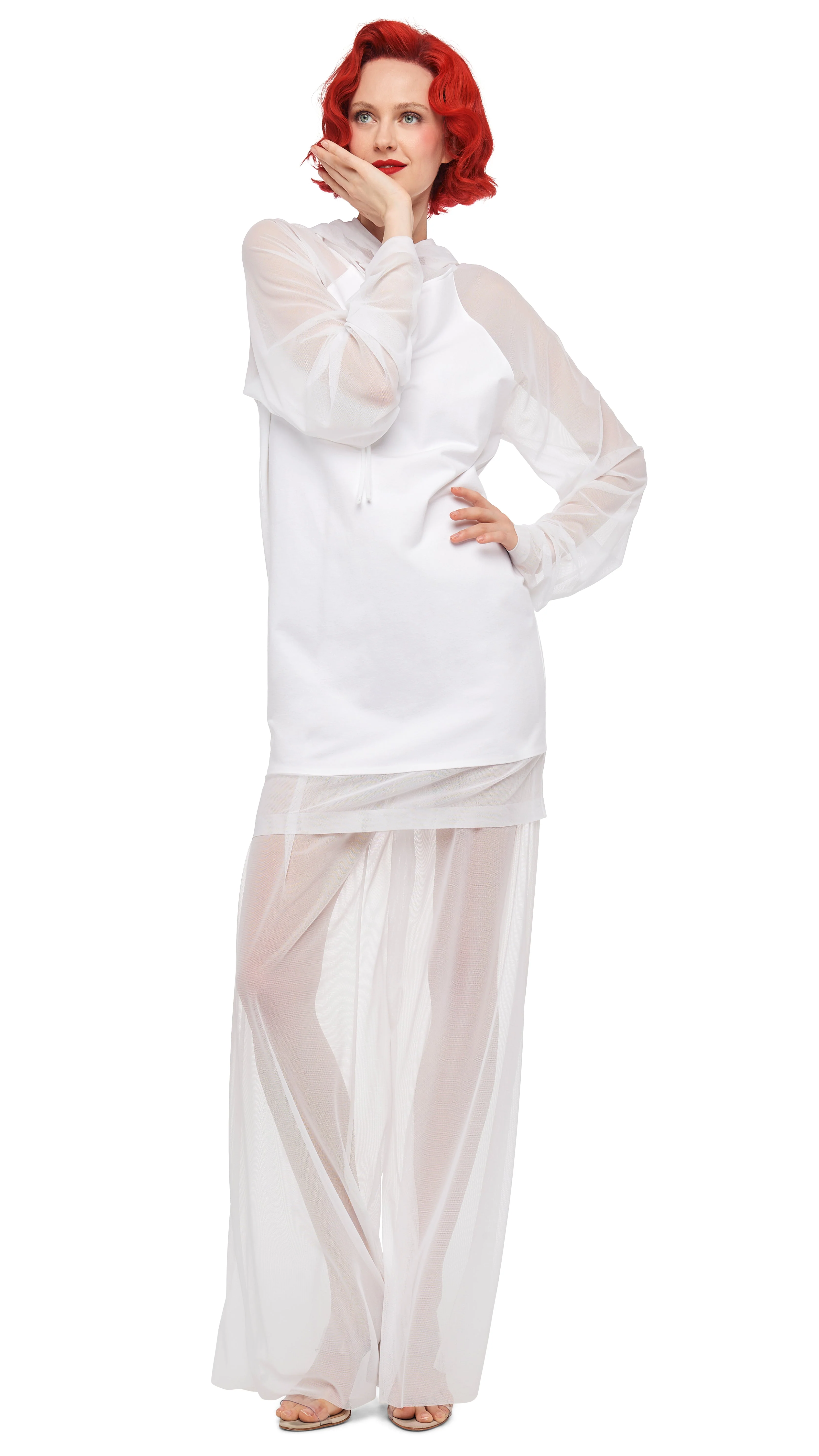 OVERSIZED RAGLAN SLEEVE HOODED MINI DRESS W/ MESH - Image 12