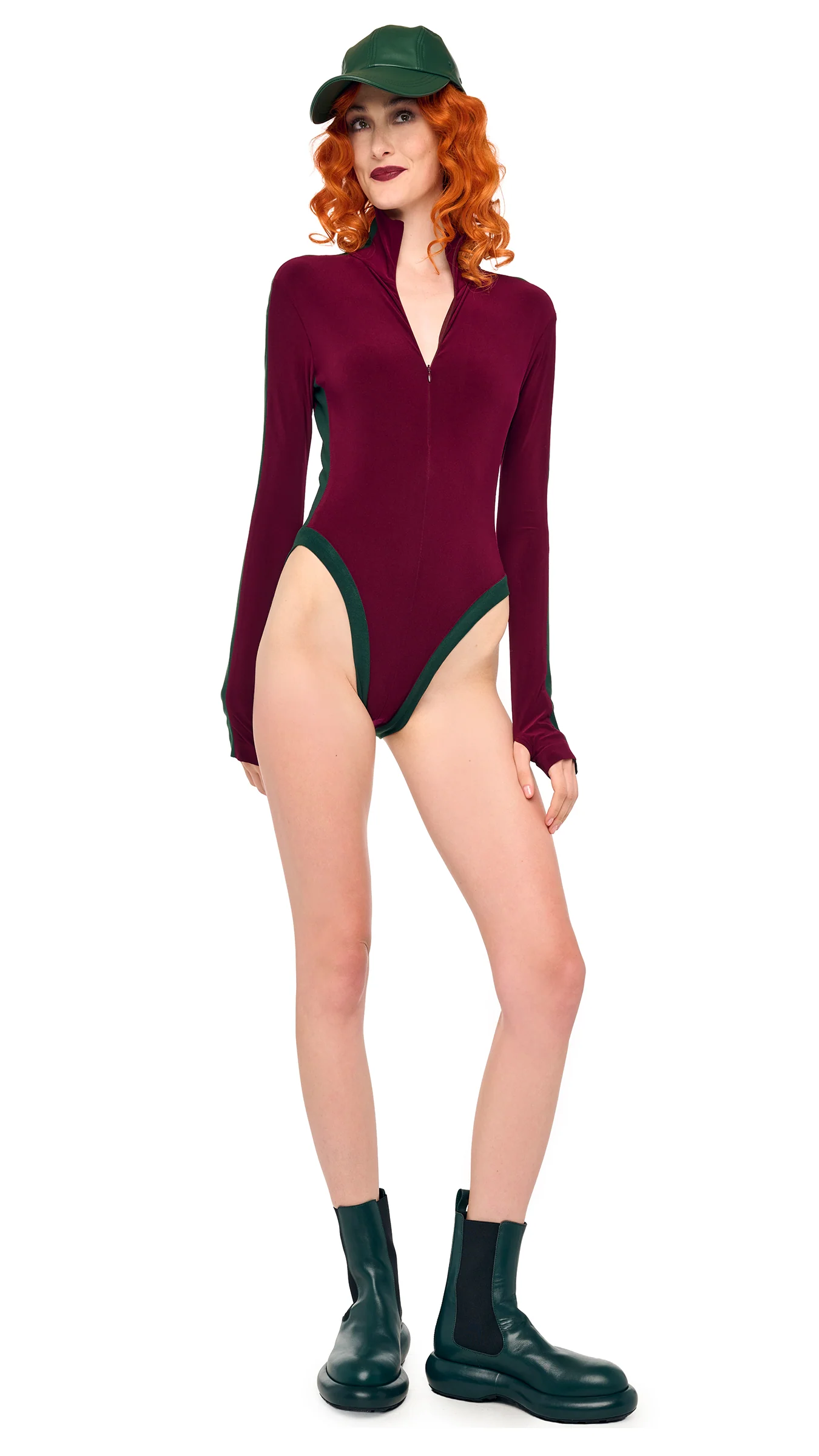 SIDE STRIPE ZIP FRONT L/S TURTLENECK BODYSUIT