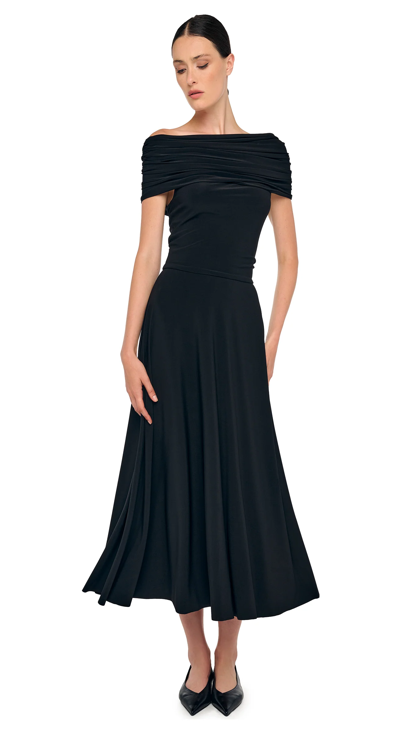 COWL HOODED FLARED DRESS
