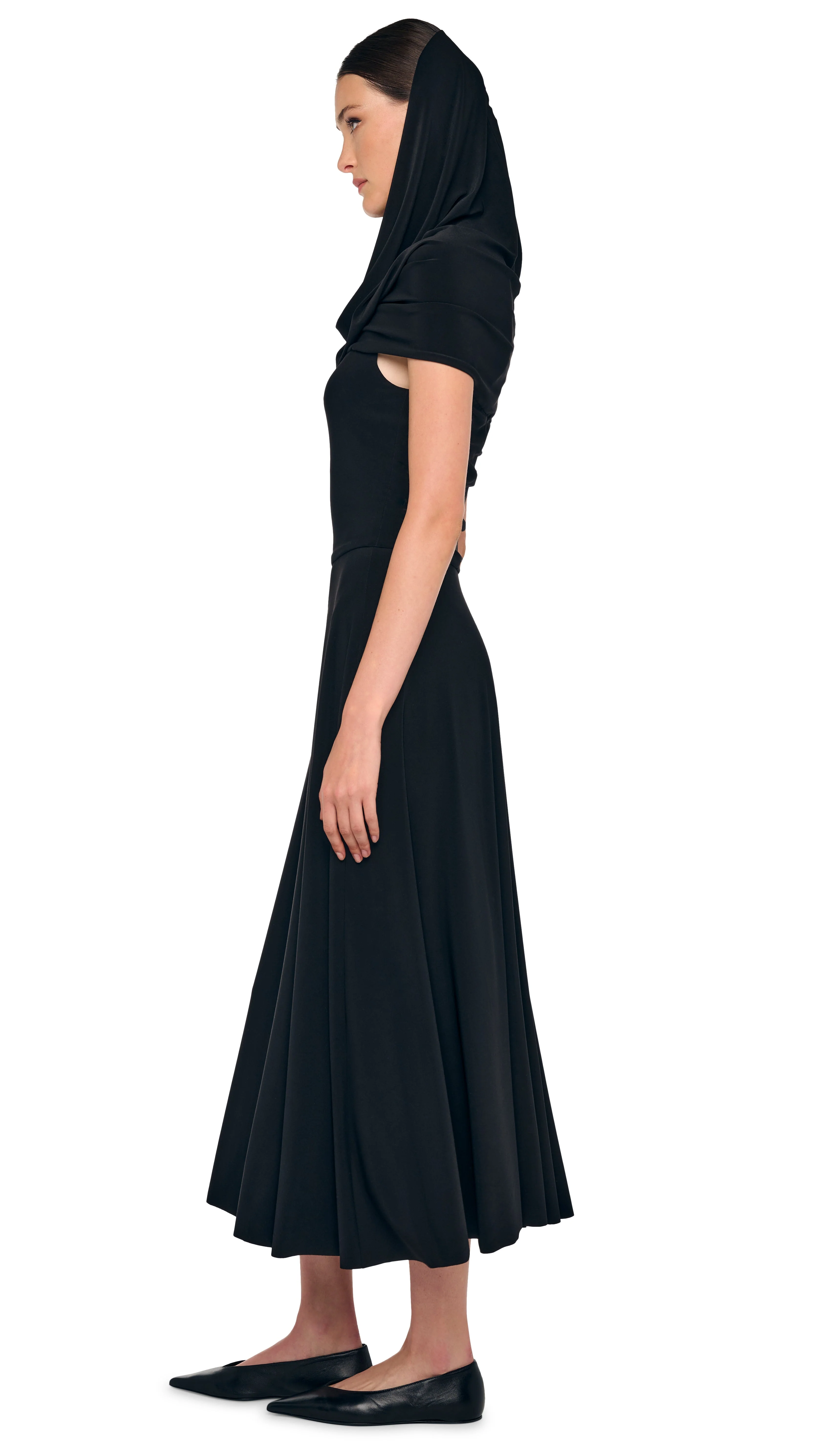 COWL HOODED FLARED DRESS - Image 10