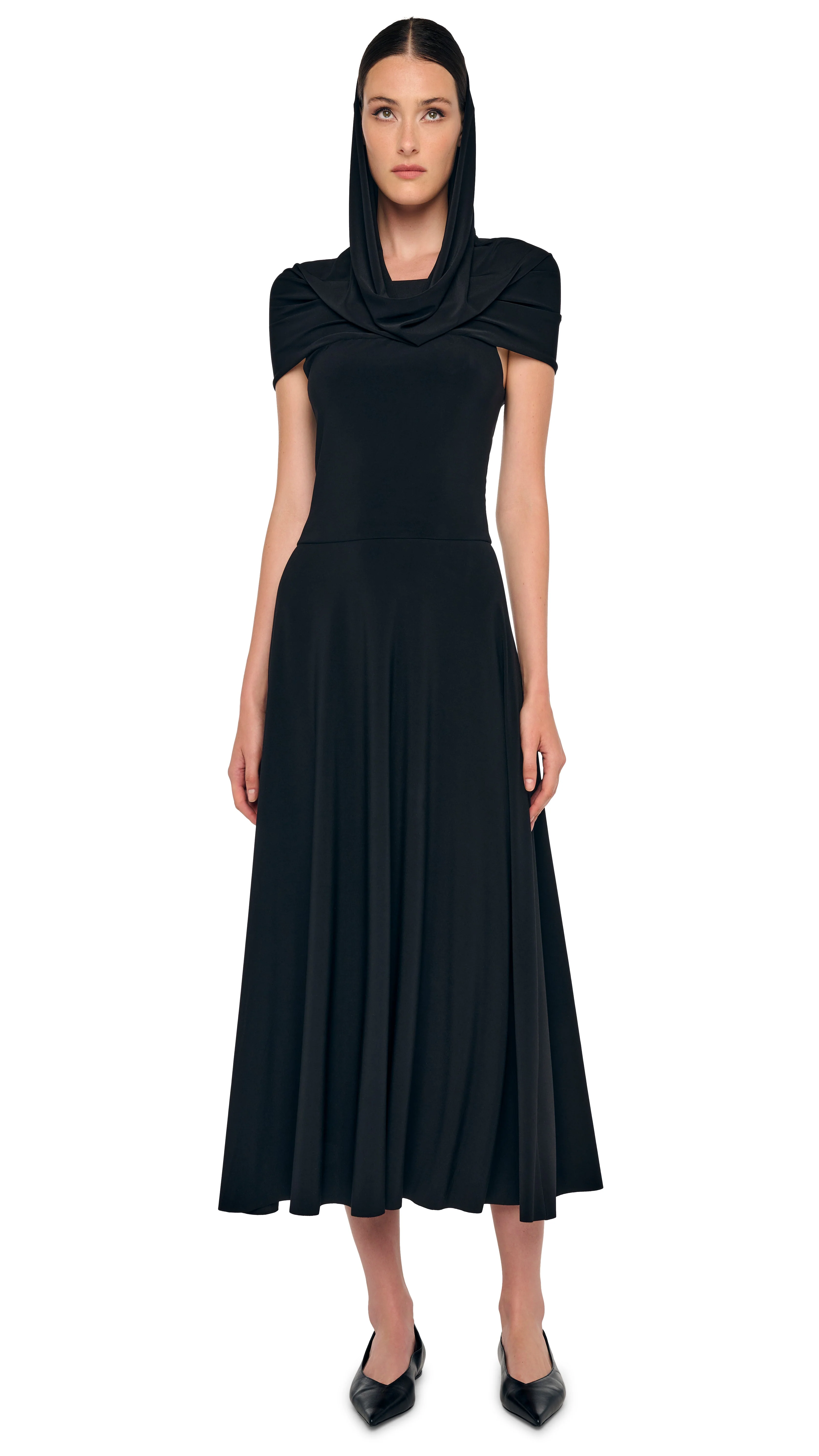 COWL HOODED FLARED DRESS - Image 12