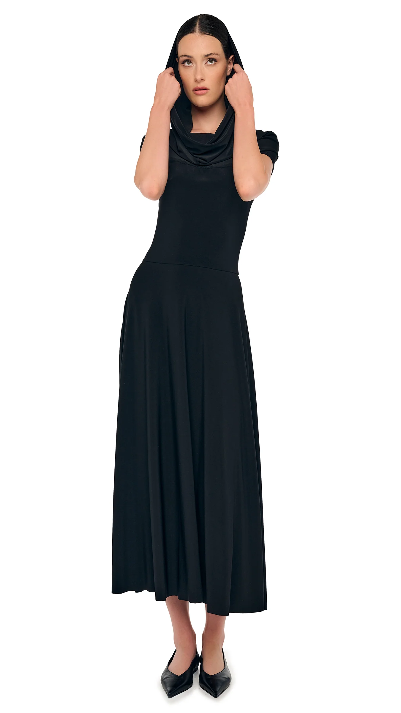 COWL HOODED FLARED DRESS - Image 2