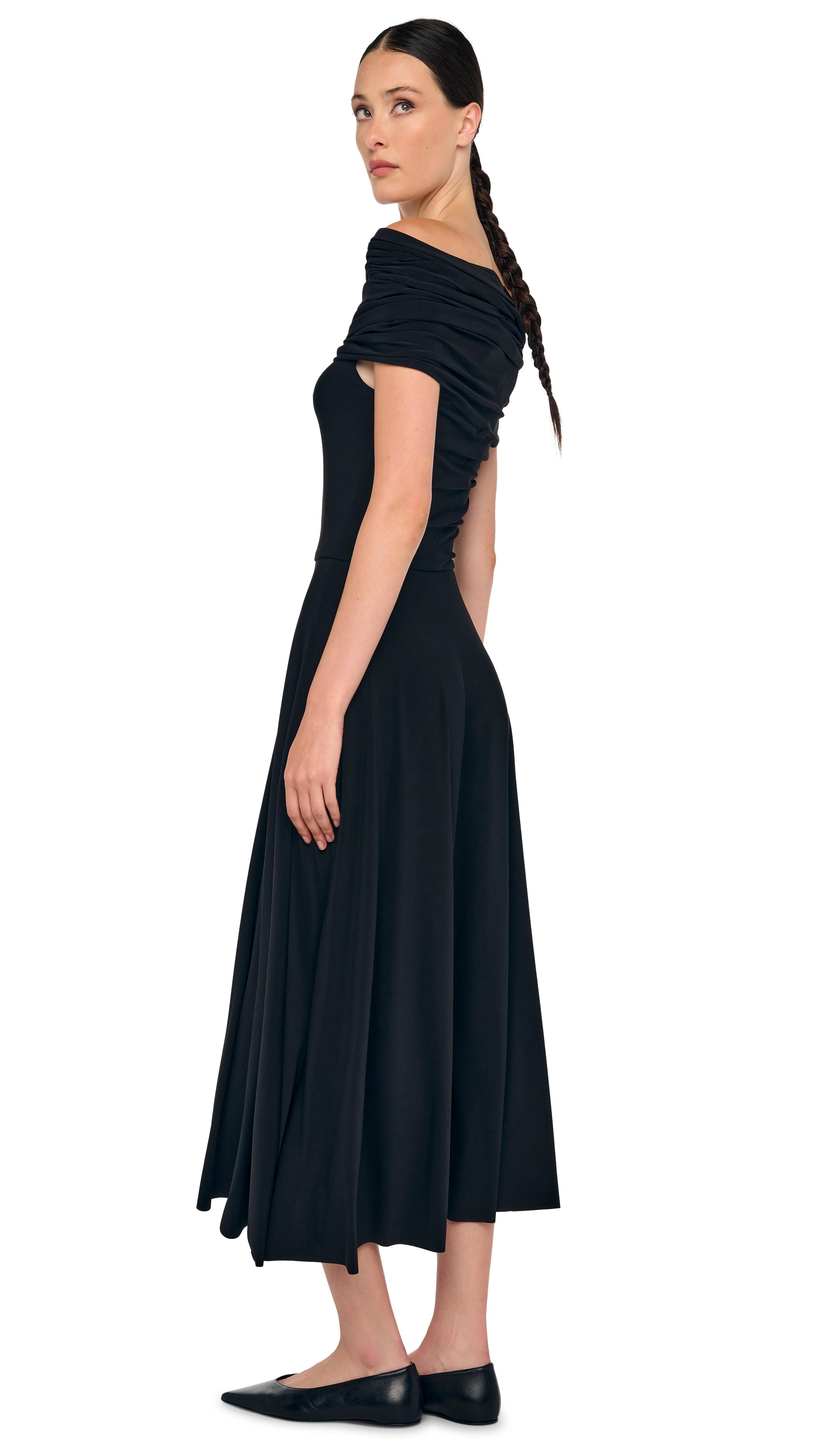 COWL HOODED FLARED DRESS - Image 3