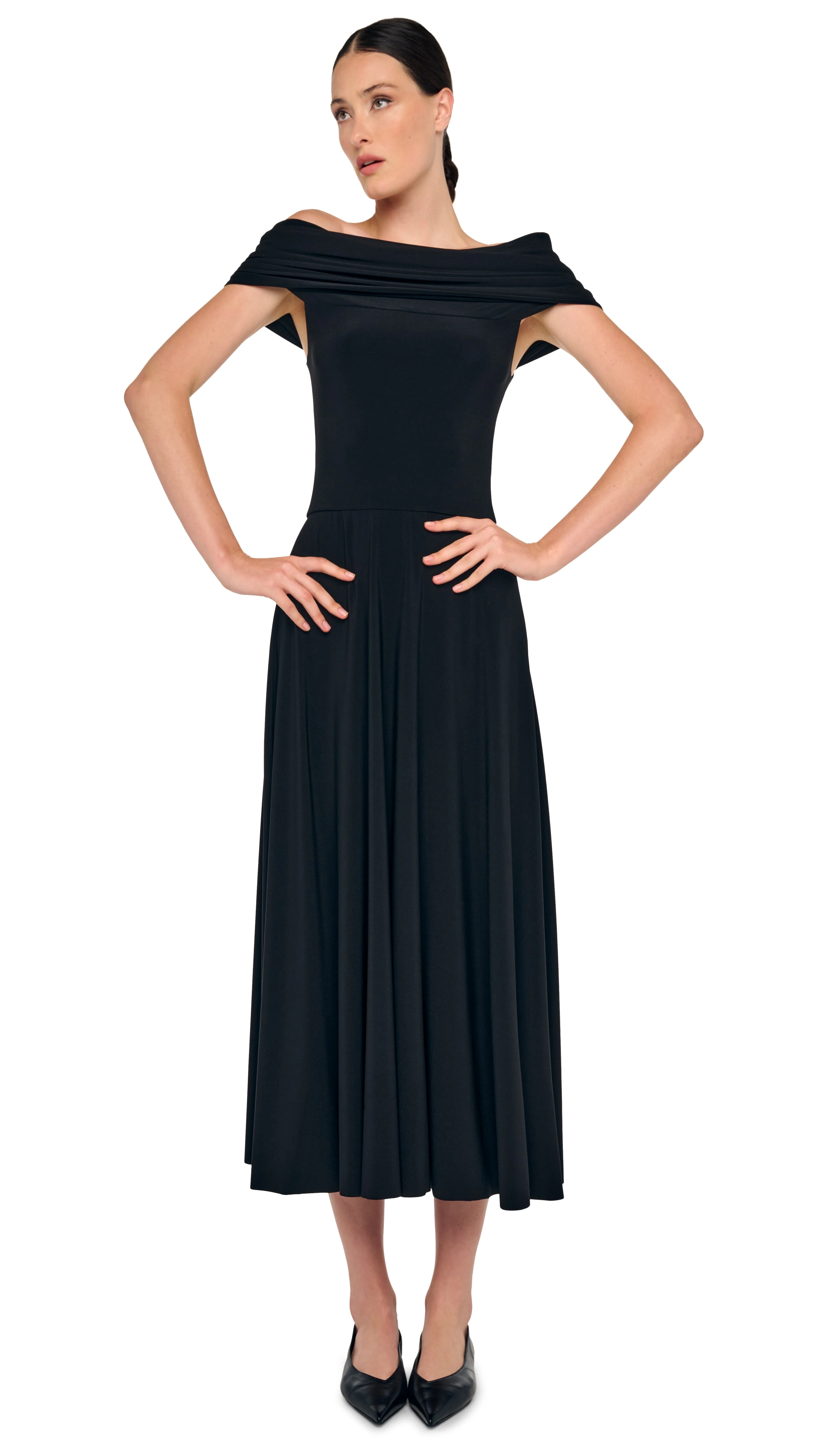COWL HOODED FLARED DRESS - Image 5