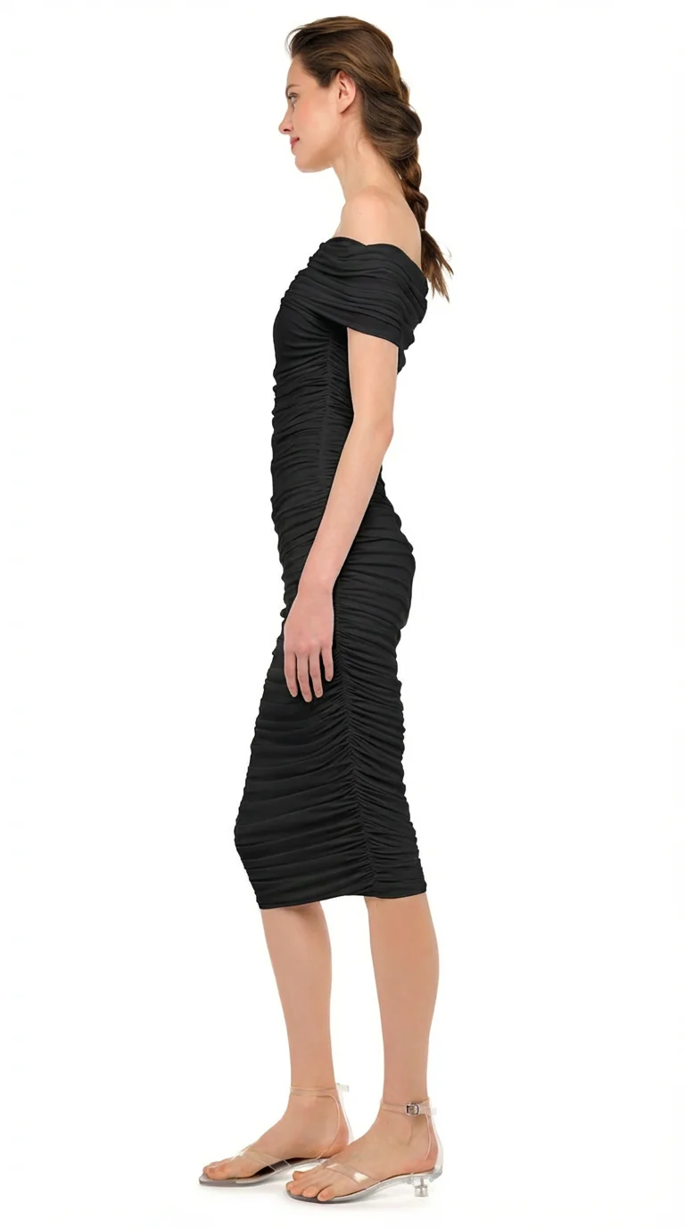 COWL NECK SHIRRED DRESS - Image 2